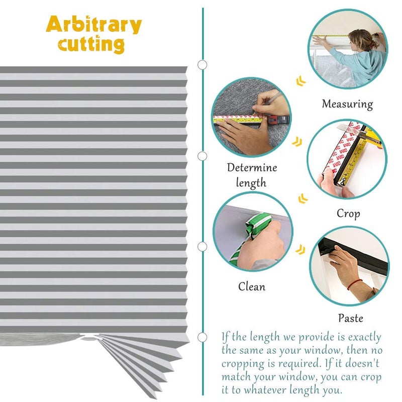 SEEYE Light Filtering Temporary Blinds Cordless Shades Fabric Pleated Fabric Shade Easy to Cut and Install, 36" W x 72" L - 2 Pack, Grey, with 4 Clips - Image 5